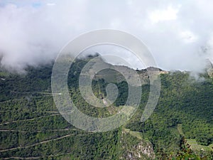 Machu picchu seen from oposite mountain putucusi photo