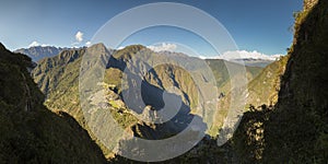 Machu Picchu in a southern view through from Huayna Picchu