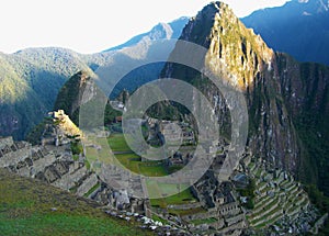 Machu Pichu ancient ruins view in late afternoon