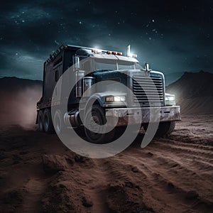 Mack Trucks Driving On A Road Of Stars And Planets
