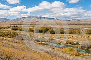 Mackenzie Country with Tekapo River in autumn, New Zealand photo