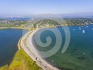 Mackeral Cove Beach aerial view, Rhode Island, USA