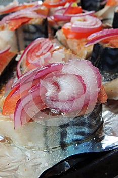 Mackerel baked with vegetables