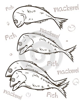 Mackerel fish vector line art illustration