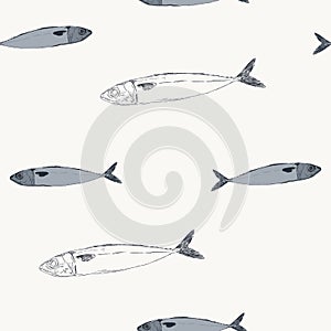 Mackerel fish , hand drawn seamless pattern.