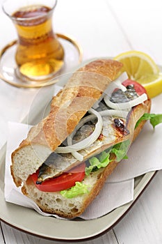 Mackerel fish sandwich,balik ekmek,turkish food