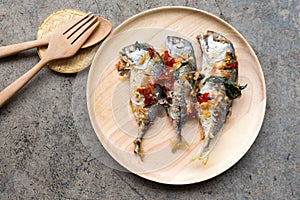 Mackerel with sauce chili stylish food