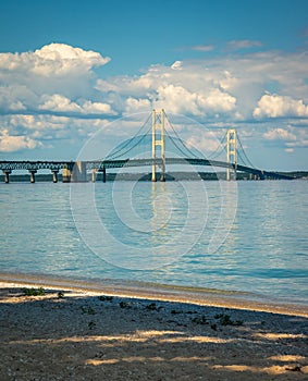 Mackinac Bridge from Mackinac City beach Lake Huron