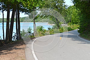 Mackinac Islandâ€™s rocky shoreline and lake