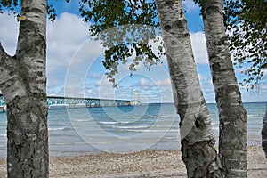 Mackinaw bridge over Lake Superior and Lake Huron