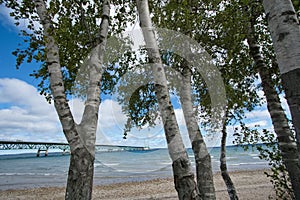 Mackinaw bridge over Lake Superior and Lake Huron