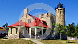 Mackinaw City Old Mackinac Point Brick Lighthouse MI Michigan Great Lakes History Bright Sunny Day Light House