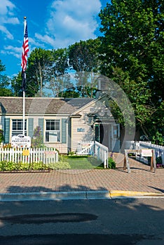 Mackinaw Island, MI - July 14, 2021: United States Post Office building on Mackinac Island, MI on July 14, 2021.