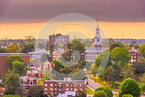 Macon, Georgia, USA historic downtown skyline at dusk