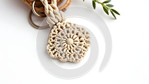 Macrame keychain isolated on bright background