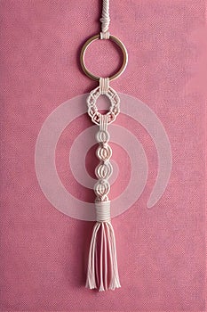 Macrame keychain isolated on bright background