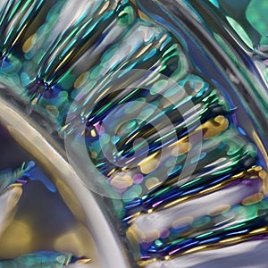 Macro abstract art background of beautiful lead crystal glass reflecting brilliant blue green color