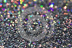 Macro abstract art background of bright silver glitter texture