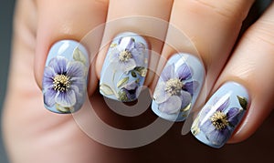 macro of beautiful nail polish on women finger nails, ai generative