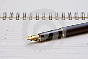 Black luxury gold plated fountain pen on open planner