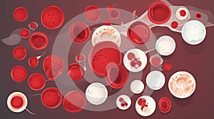 Macro blood cells, leukocytes, erythrocytes, platelets in plasma. Human anatomy. AI generated.