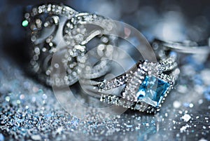 Macro blue silver rings jewelry
