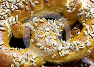 macro of brezel also called pretzel a typical bread of Austrian