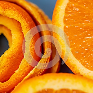 Macro of citrus fruit peel. Background with peel a tangerine. Art image with a peel mandarin.