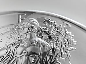Macro Close up of a 999% Silver American Eagle Bullion Coin