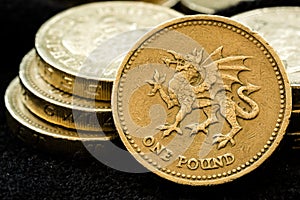 Macro Close Up of Assorted British Pound Coins