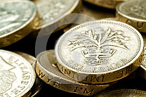 Macro Close Up of Assorted British Pound Coins