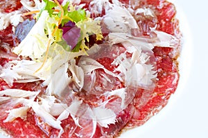 Macro Close up Beef carpaccio.