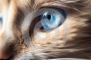 Macro close up of blue cat eye of Ragdoll cat