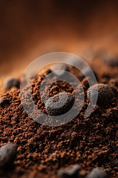 Macro Close-Up of Coffee Grounds with Size Variation and Microtexture
