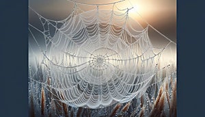Macro Close-Up of a Dew-Covered Spider Web in Early Morning Light photo