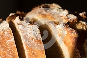 Macro close-up image of a sliced bread