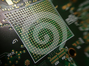 Macro close up of PCB BGA footprint