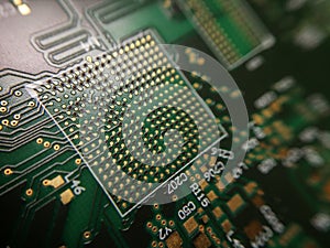 Macro close up of PCB BGA footprint