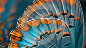 Macro Close Up Photograph of butterfly wing, vibrant butterfly wing pattern magnified