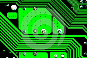 Macro Close up of printed wiring on PC circuit board