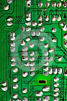 Macro Close up of printed wiring on PC circuit board