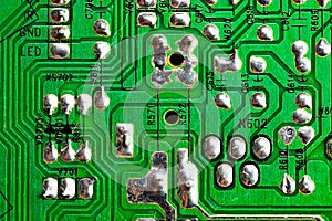 Macro Close up of printed wiring on PC circuit board