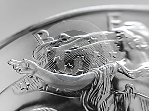Macro close up of a pure Silver Bullion coin