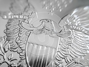 Macro close up of a pure Silver Bullion coin