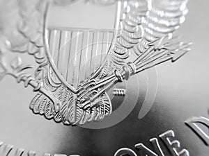 Macro close up of a pure Silver Bullion coin