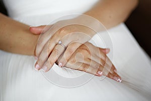 Closeup bride has expensive wedding ring