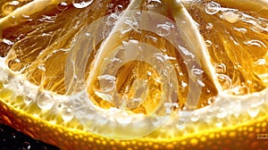 Macro close-up shot of fresh lemon slices with water splash