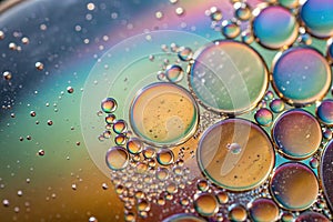 Macro close-up of oil drops floating on water photo