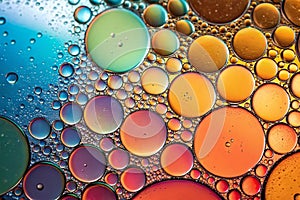 Macro close-up of oil drops floating on water photo