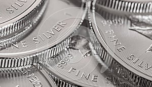 Macro Close up of a Silver Canadian Maple Leaf Bullion Coin